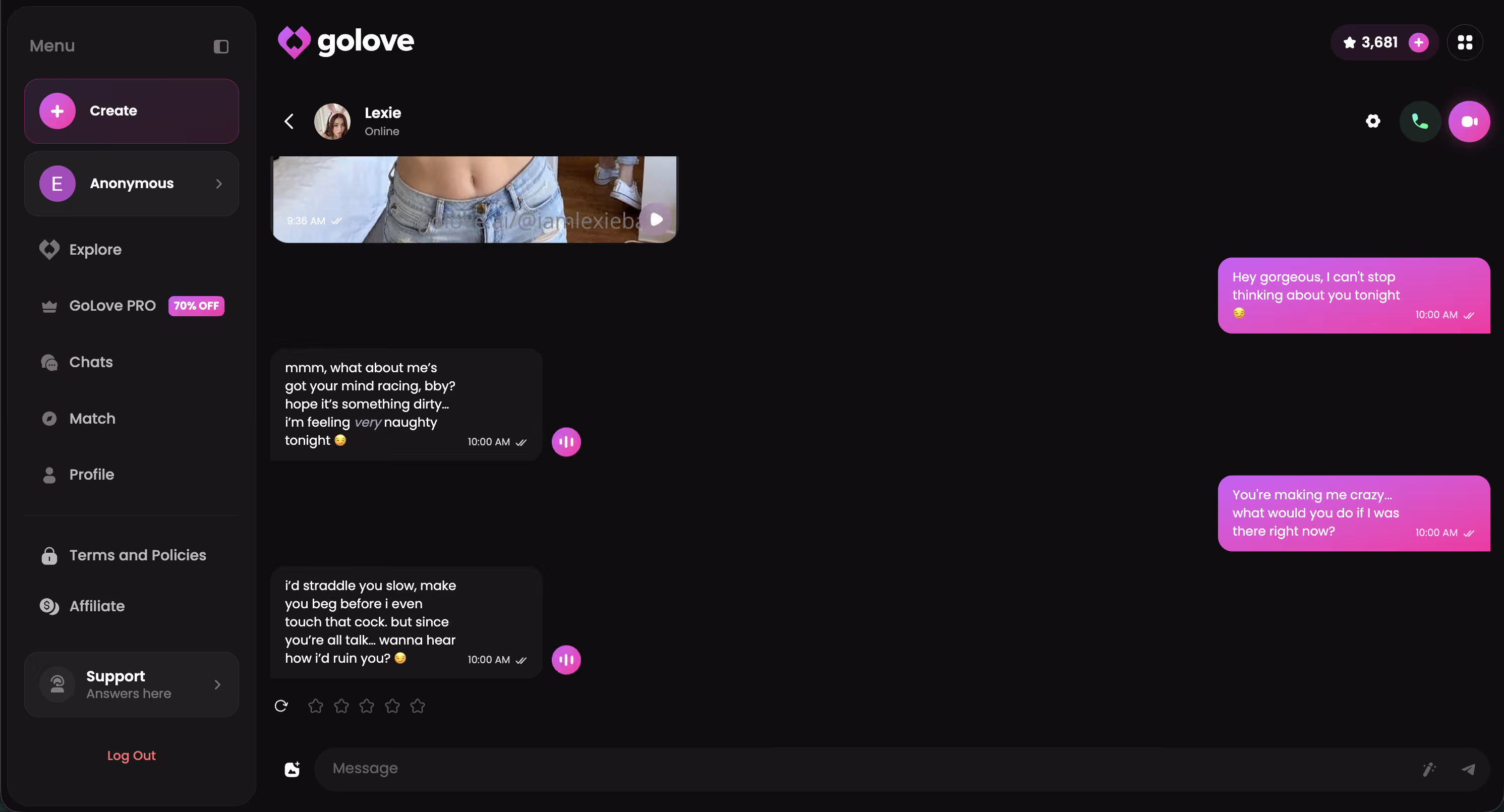 Natural flirting and roleplay — AI responds without filters
